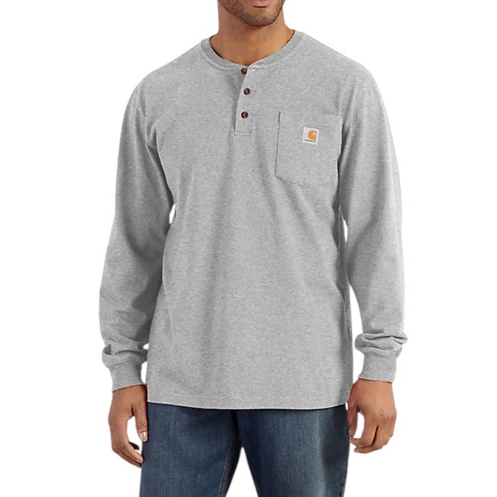 Carhartt Loose Fit Heavyweight Long Sleeve Pocket Henley Tee Heather Grey Large